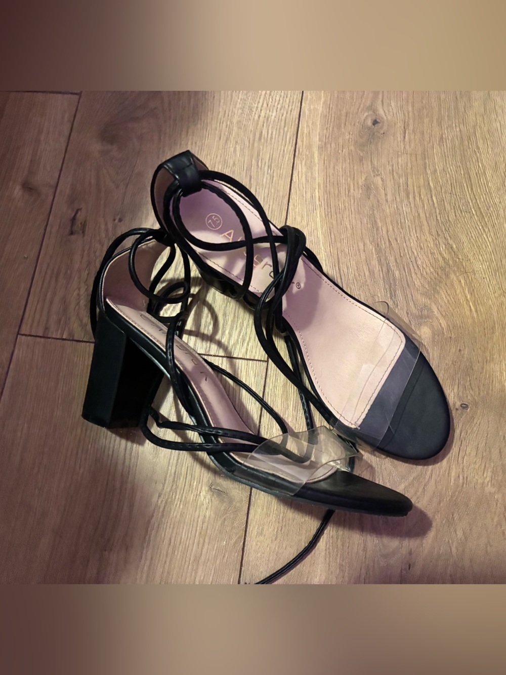 Allegra K Black Lace-Up Block Heel Sandals